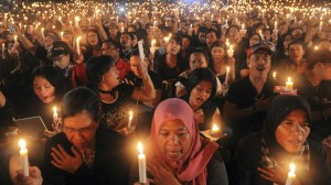 Supporters of Ahok rally in Jakarta after his conviction.