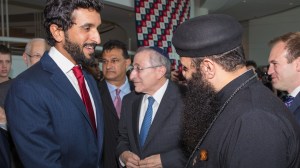 Prince Nasser bin Hamad al Khalifa greets Bahrain Coptic bishop.