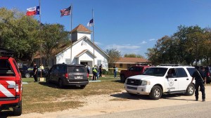 Emergency personnel respond to a fatal shooting at a Baptist church in Sutherland Springs, Texas.