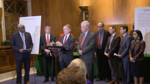 Senators James Lankford (R-OK) and Angus King (I-ME) appear with evangelical leaders at a press conference in Washington on Wednesday.