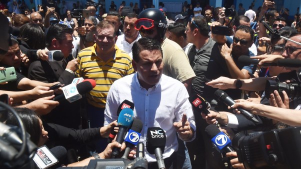 Fabricio Alvarado speaks to the media after casting his vote in San Jose on April 1, 2018.