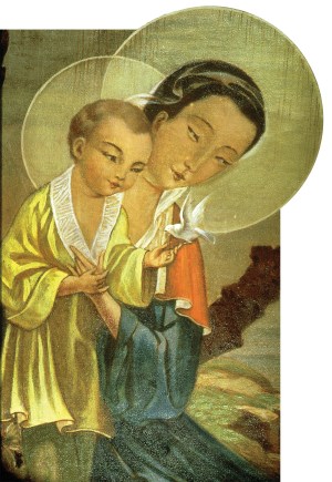 VIRGIN AND CHILD oil on canvas Unknown Artist Korean School 20th century