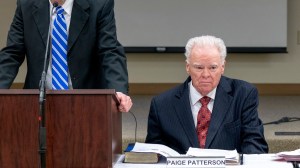 Paige Patterson at the May 22 special board of trustees meeting where trustees voted for his early retirement.