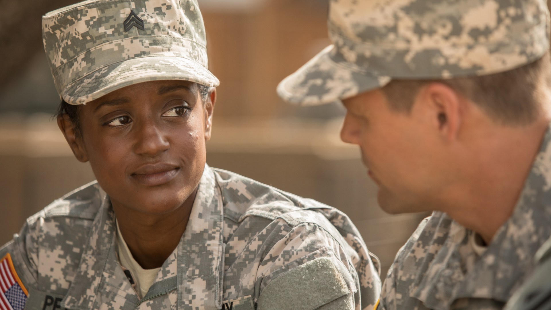 Real-life Armed Forces veteran Skye P. Marshall (left) in INDIVISIBLE
