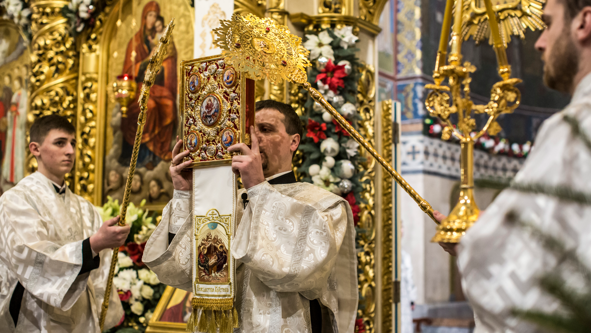 Sunday’s Christmas service at Kiev’s St. Michael’s Golden-Domed Monastery, the main church of the new Orthodox Church of Ukraine.