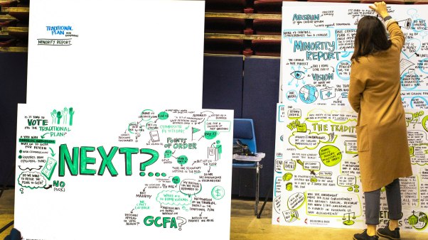 A sketch artist captured the debate during the 2019 United Methodist General Conference in February.