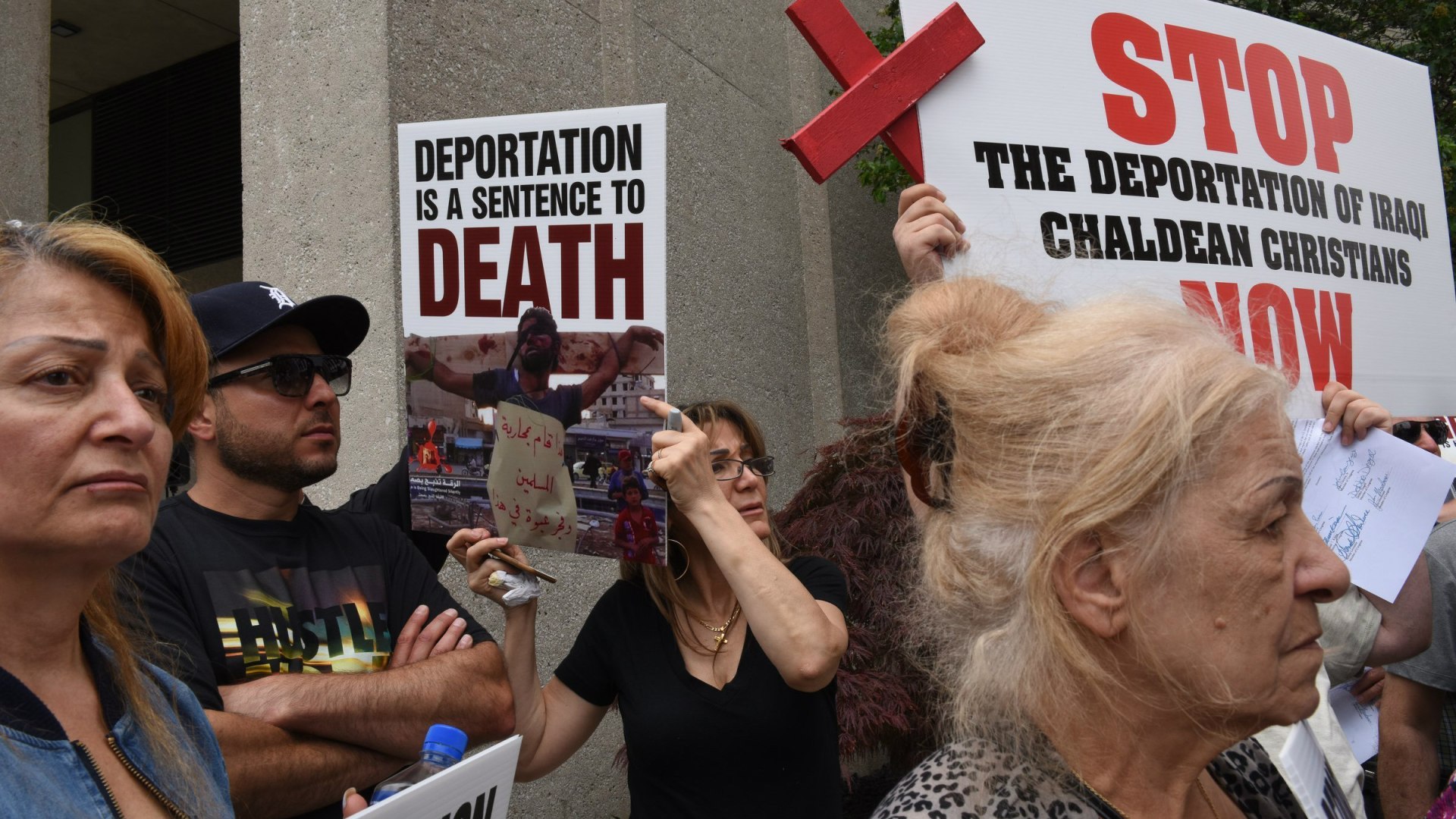 Hundreds of Chaldeans rally against the ICE raids in 2017.