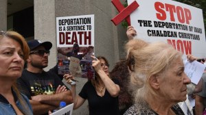 Hundreds of Chaldeans rally against the ICE raids in 2017.