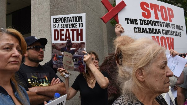 Hundreds of Chaldeans rally against the ICE raids in 2017.