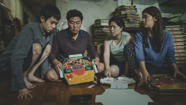The Kim Family (Woo-sik Choi, Kang-ho Song, Hye-jin Jang, So-dam Park) in Parasite.