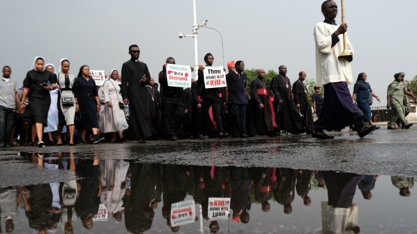 Nigerian Catholics march in Abuja on March 1 in protest of recent terrorist attacks.