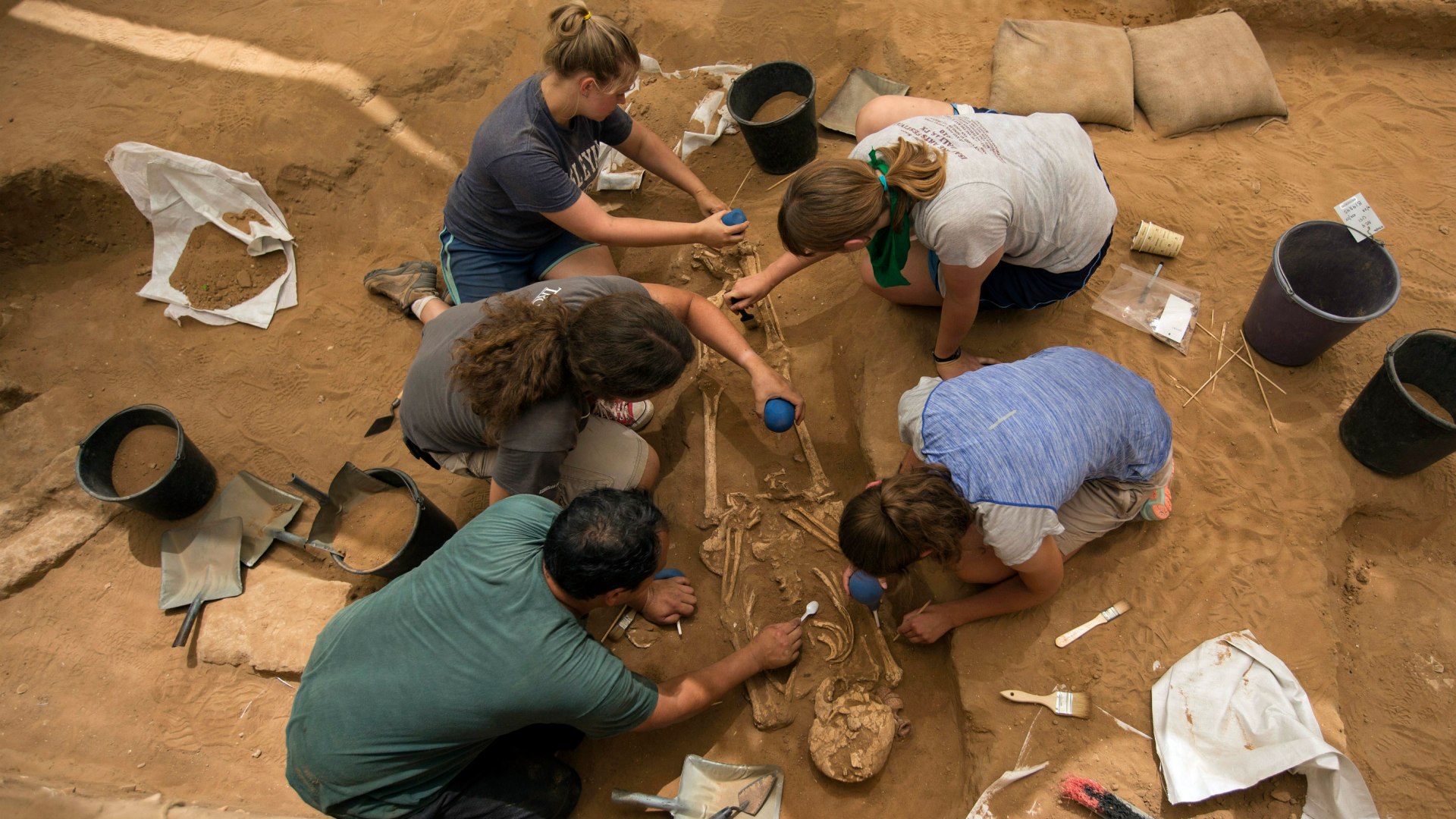 Archeologists excavate an ancient Phillstine cemetery near Ashkelon, Israel.