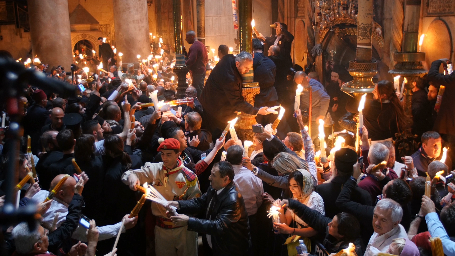 Sharing the Holy Fire at the Church of the Holy Sepulchre