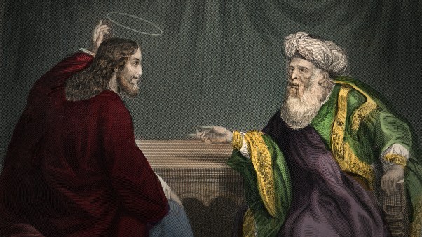 Vintage engraving of Jesus Christ And Nicodemus, Ye must be born again