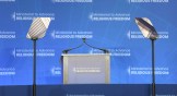 The podium at last year's religious freedom ministerial stage in DC. This year's IRF conference was virtually hosted by Poland.