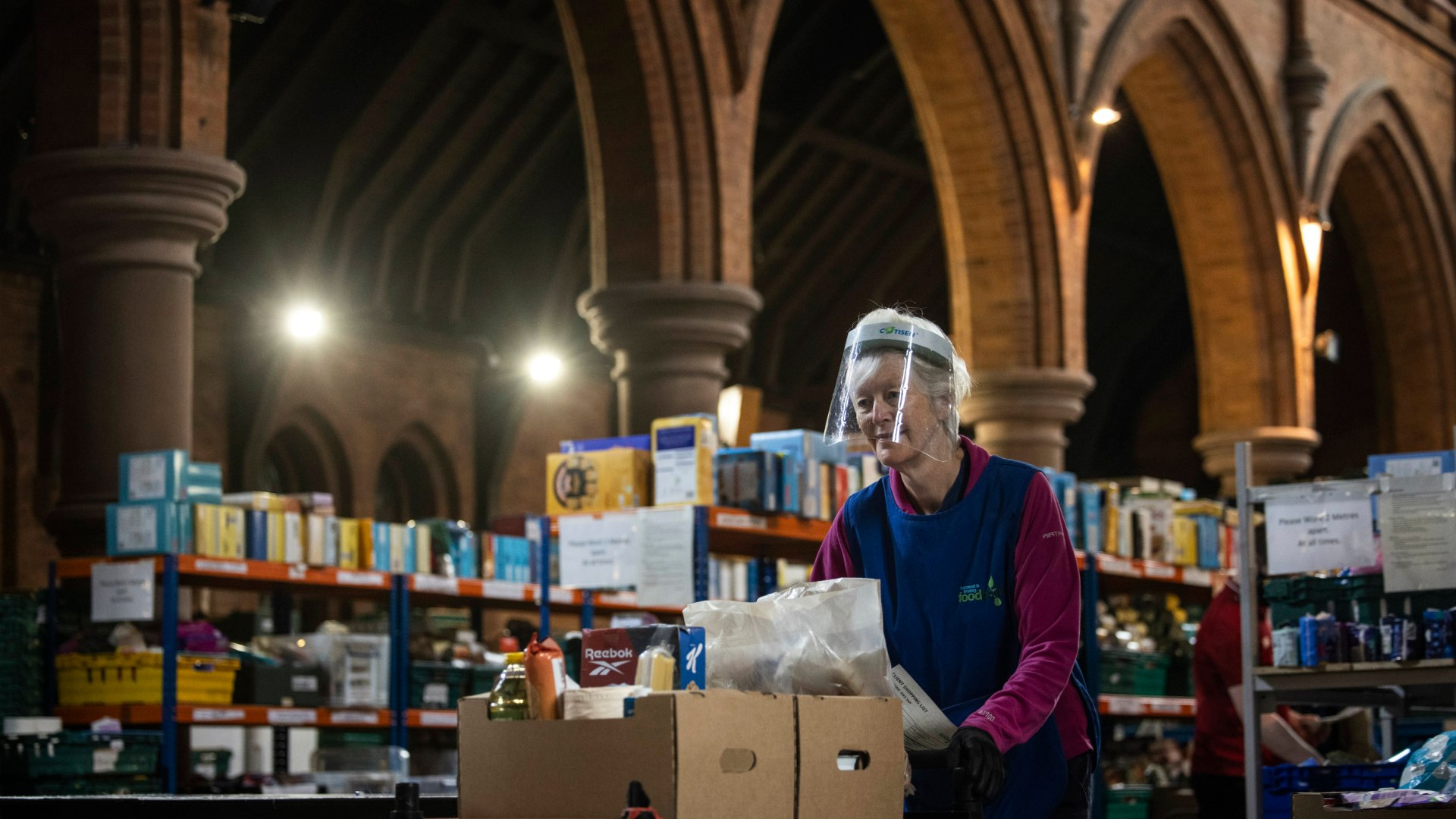 St Margaret’s Church in South London serves as a food bank warehouse and distribution center.
