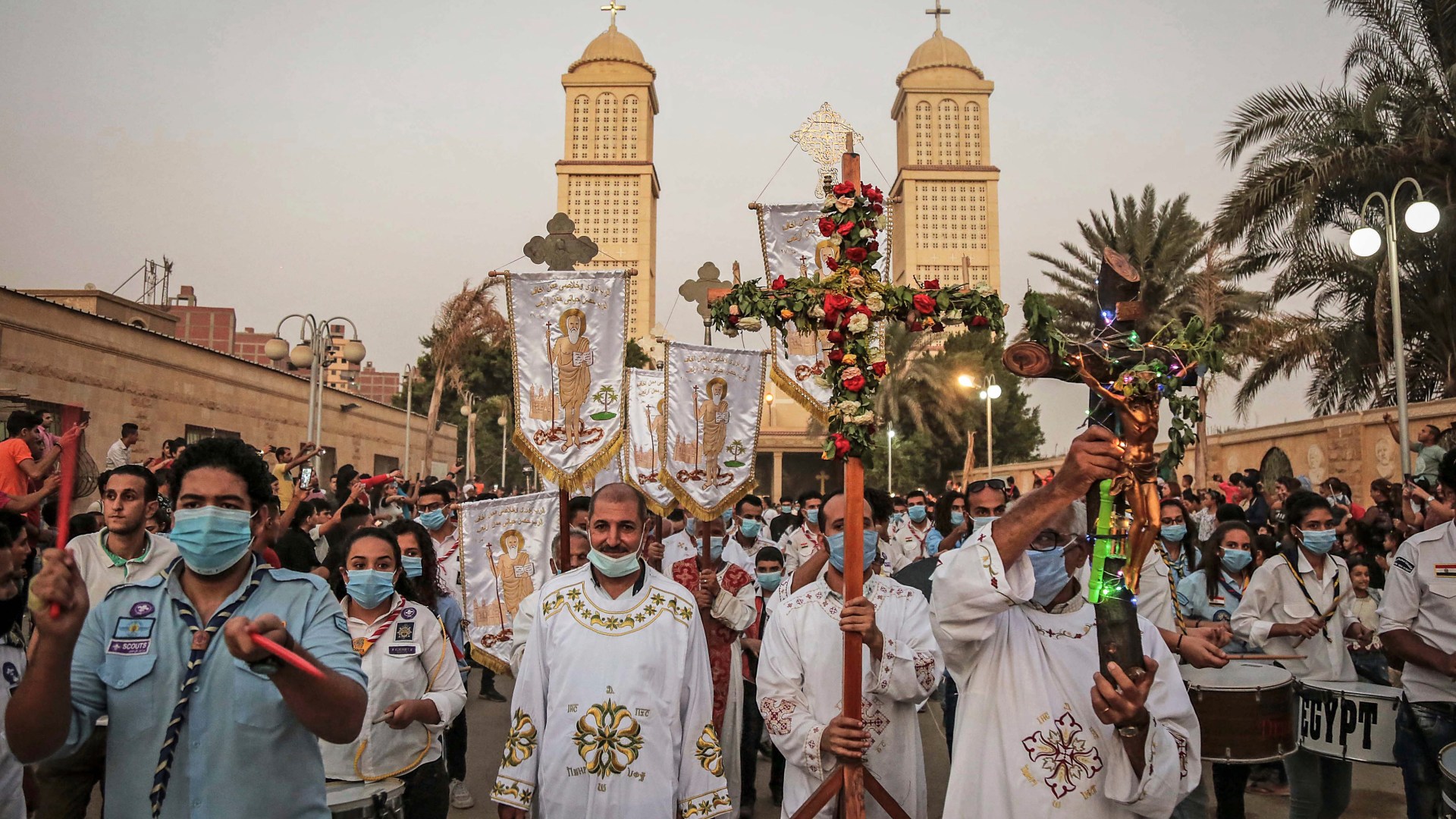 A Coptic Christian celebration in Massarah, a district of Cairo's southern suburb of Helwan, in September 2020.
