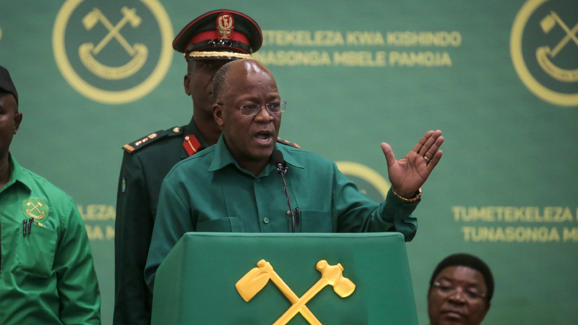 Tanzania's President John Magufuli speaks at the national congress of his ruling Chama cha Mapinduzi party in Dodoma, Tanzania, on July 11, 2020.