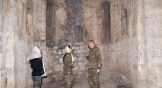 Azerbaijan President Ilhan Aliyev visits St. Astvatsatsin Church in newly controlled Nagorno-Karabakh with his wife and daughter in March 2021.