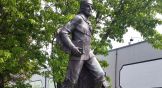 A statue of Marcus Whitman stands on city property just outside the Whitman College campus in Walla Walla, Washington.