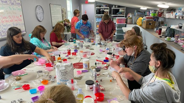 Soap making class at The Maker's Center in Charleston, West Virginia.