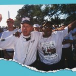 Members of Promise Keepers pray at the National Mall on October 4, 1997, in Washington, DC.