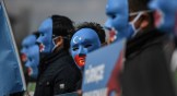 Uyghur advocates protest in Istanbul, Turkey, in April 2021.