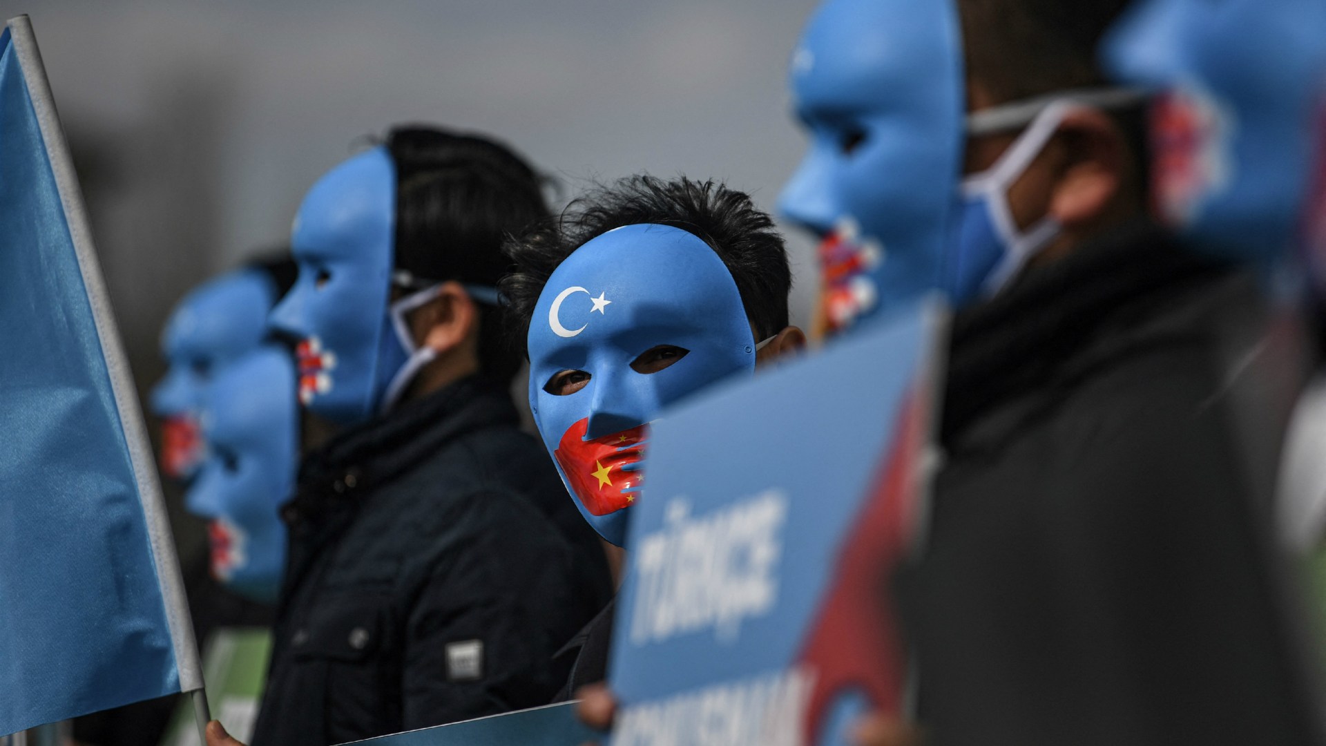 Uyghur advocates protest in Istanbul, Turkey, in April 2021.