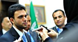 Rashad Hussain briefs the press at OIC headquarters in Jeddah on February 16, 2010.