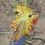 A comparison of how a cosmic fireball similar to a 1908 Siberia one would have covered the Dead Sea area.