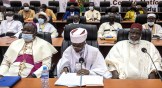 Guinean religious leaders gather at the Peoples Palace in Conakry ahead of the first session of talks with Colonel Mamady Doumbouya on September 14, 2021.