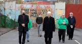 Church leaders from both communities gather at the peace wall in West Belfast in April 2021.