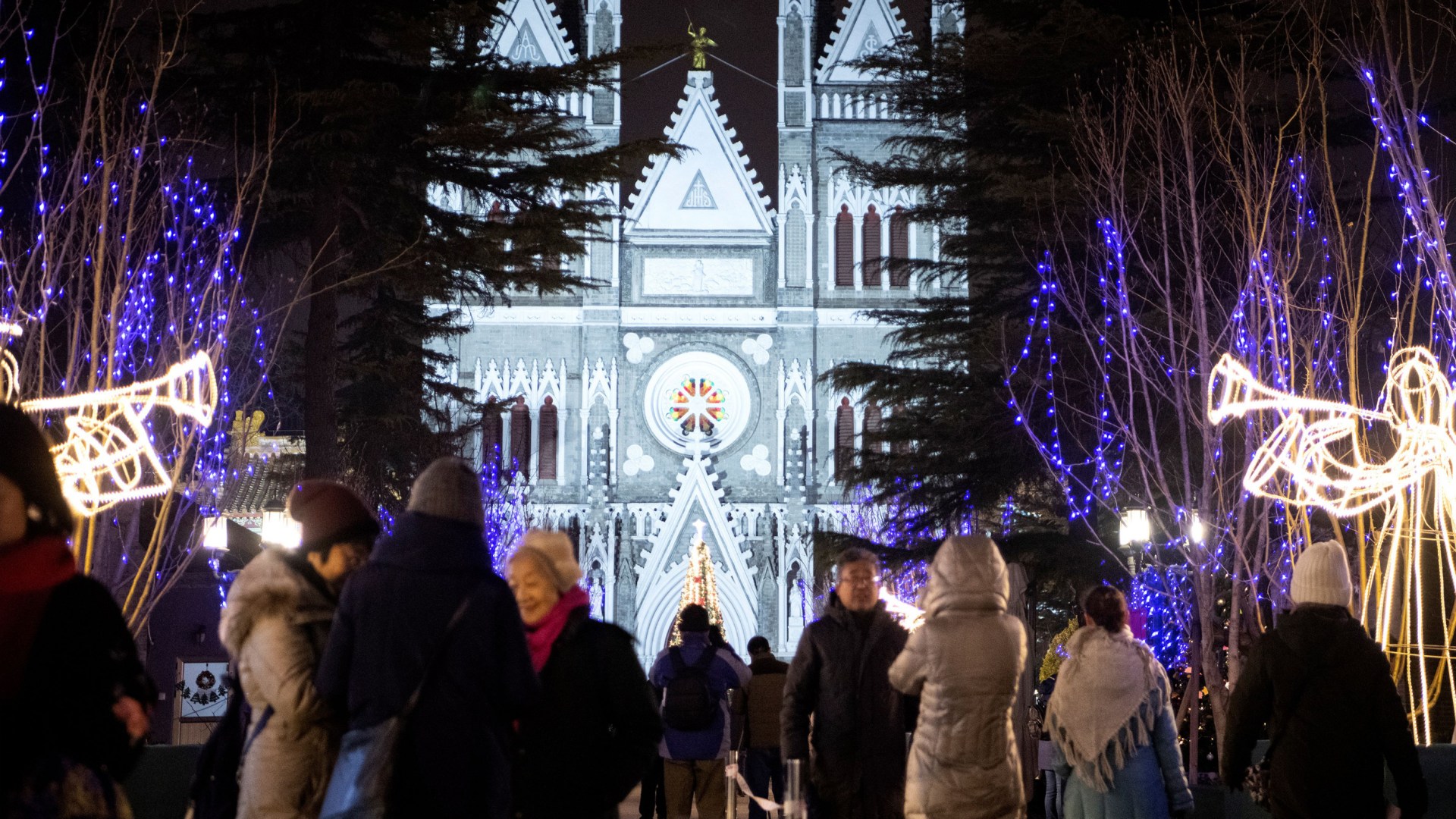Beijing's Xishiku Cathedral decorated for a Christmas Eve mass in 2019.