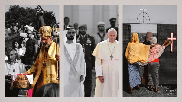 From left: Coptic Pope Tawadros of Egypt | Pope Francis visits the UAE | Women enter a church in a Sudan refugee camp