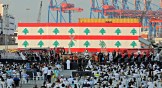 Maronite Catholic Patriarch Bechara al-Rai leads a Mass at the port of Lebanon’s capital Beirut on August 4, 2021, on the first anniversary of the blast that ravaged the port and the city.