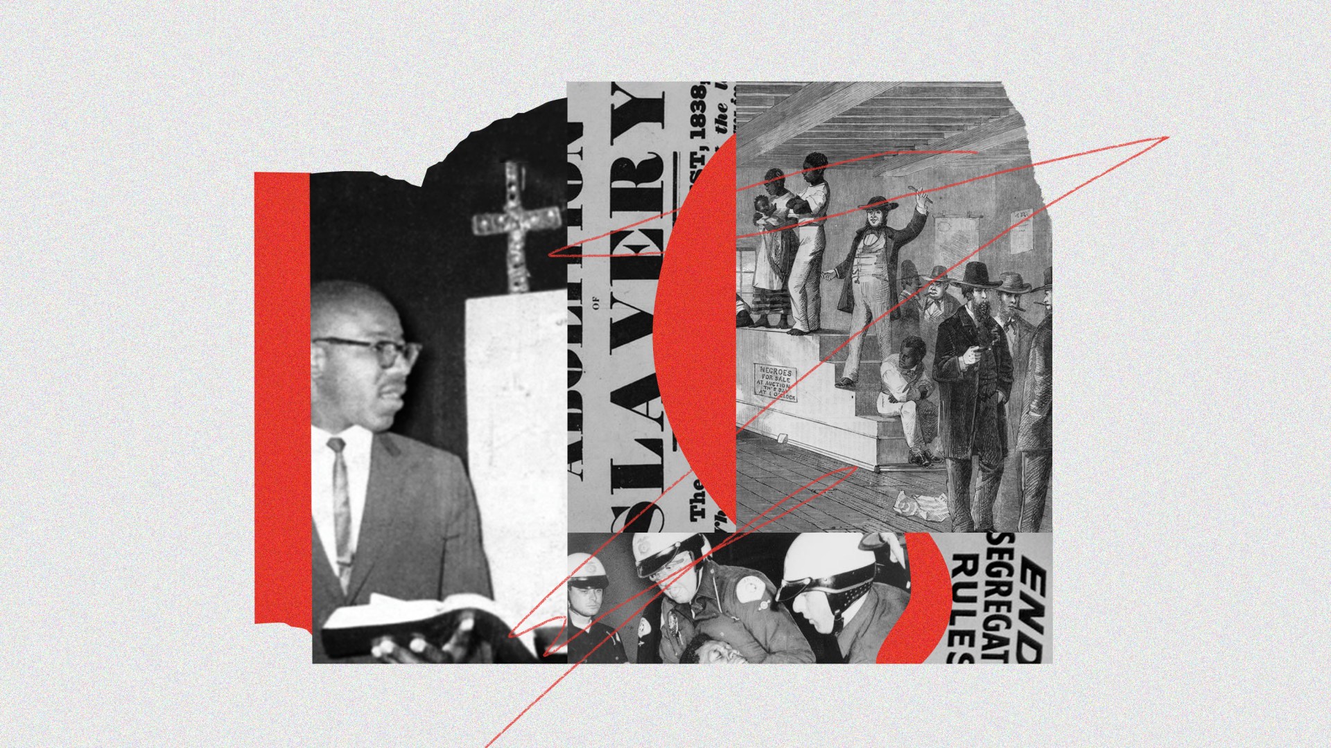 Left image: John M. Perkins preaching in 1961
