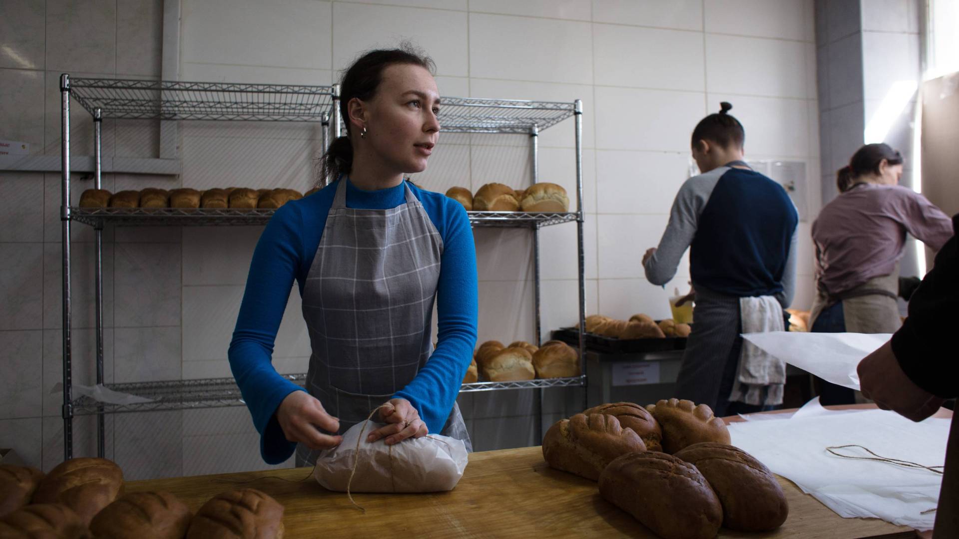 The Good Bread from the Good People bakery in Kyiv, Ukraine, reopened in March to make bread to distribute for free.