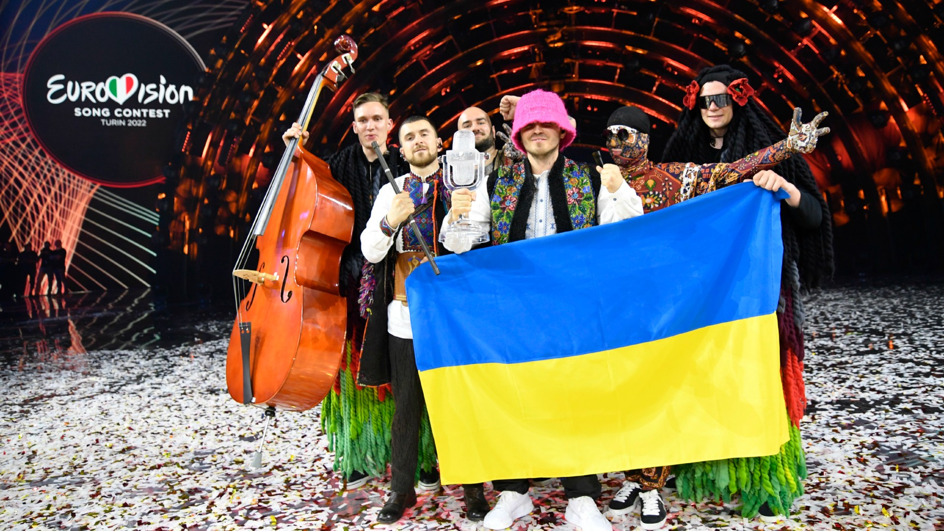 Kalush Orchestra of Ukraine are named winners of the 66th Eurovision Song Contest on May 14, 2022 in Turin, Italy.