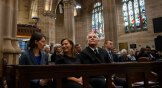 Scott Morrison, center, attends a worship service at an Anglican cathedral in Sydney.
