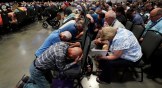Southern Baptists pray in Nashville at the 2021 annual meeting.