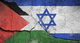 Illustration of the flags of Palestine and Israel