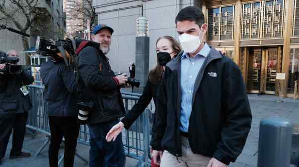 Archegos CFO Patrick Halligan, who also served at the Grace and Mercy Foundation, leaves federal court in April.