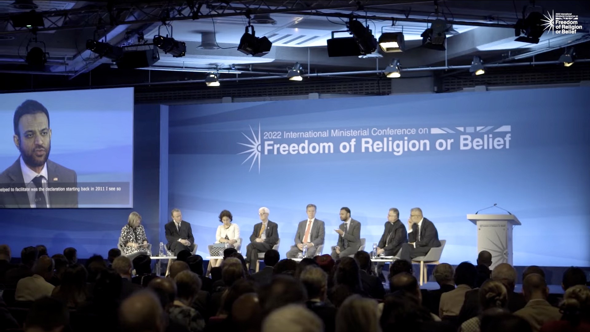 Rashad Hussain, US ambassador-at-large for international religious freedom (IRF), speaks at the Ministerial Conference on Freedom of Religion or Belief (FoRB) in London.
