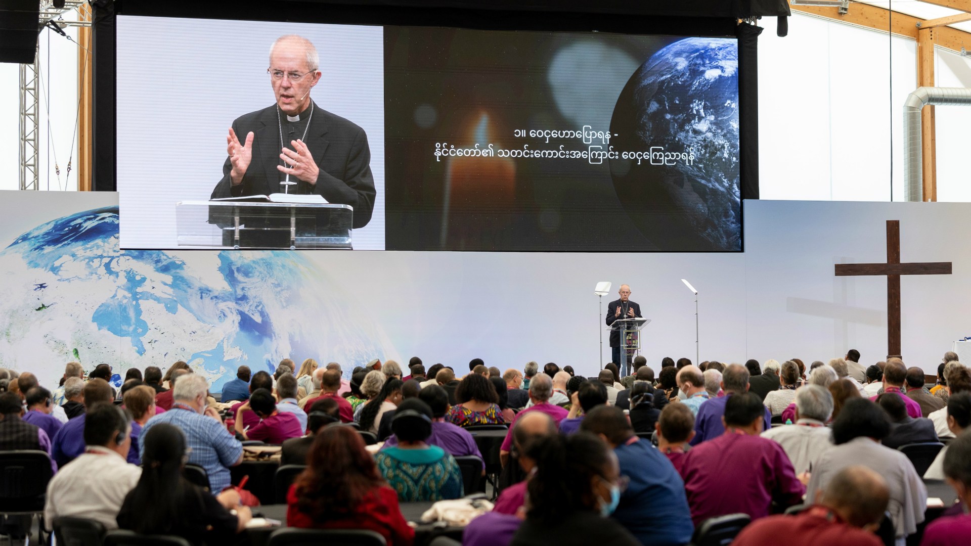 Archbishop of Canterbury Justin Welby delivers a keynote address to the 2022 Lambeth Conference in the United Kingdom.
