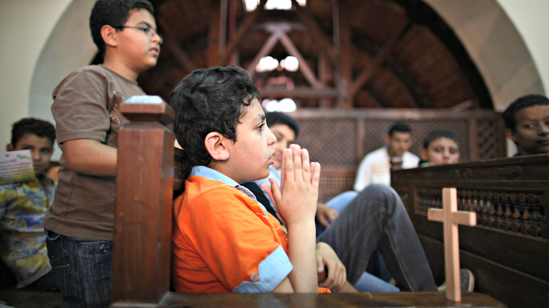 Coptic children attend a religious class at The Hanging Church in Cairo, Egypt.
