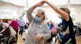 A nursing home in Los Angeles, California has its first post-pandemic social event in April 2021.