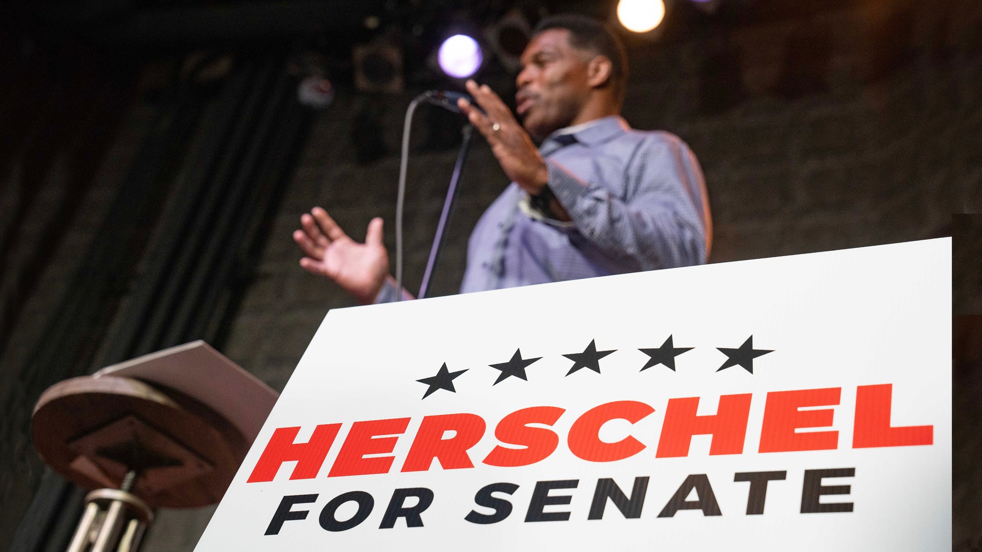 Herschel Walker speaking at a rally in Athens, Georgia.