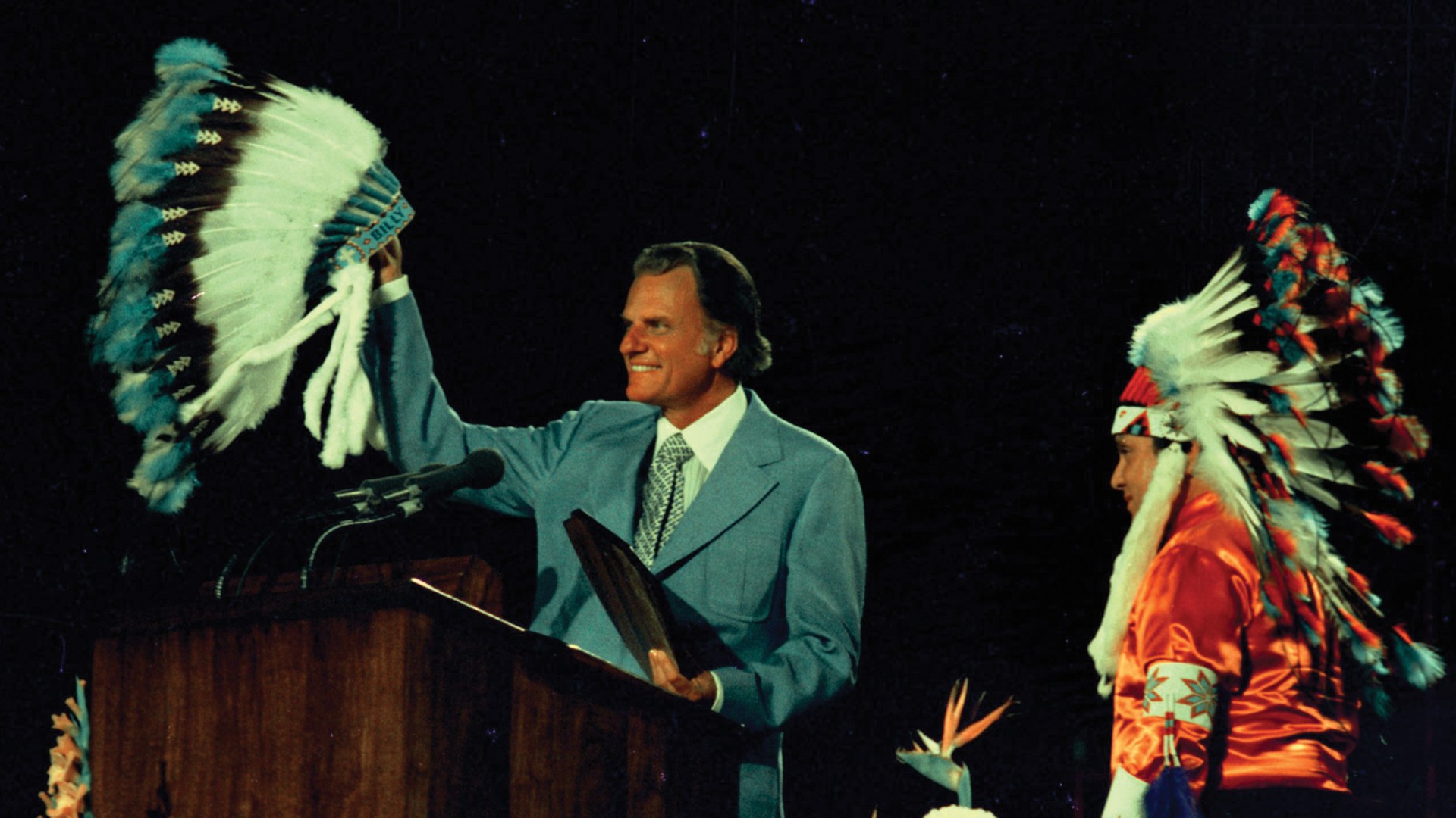 Gifts Billy Graham received, like this Native American headdress, are now collected in Charlotte, North Carolina.