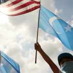 Flags at a 2020 rally outside the White House in support of the persecuted Uyghurs.