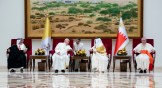 Pope Francis meets with King of Bahrain Hamad bin Isa Al Khalifa (second from right) at the Sakhir Royal Palace on November 3, 2022.